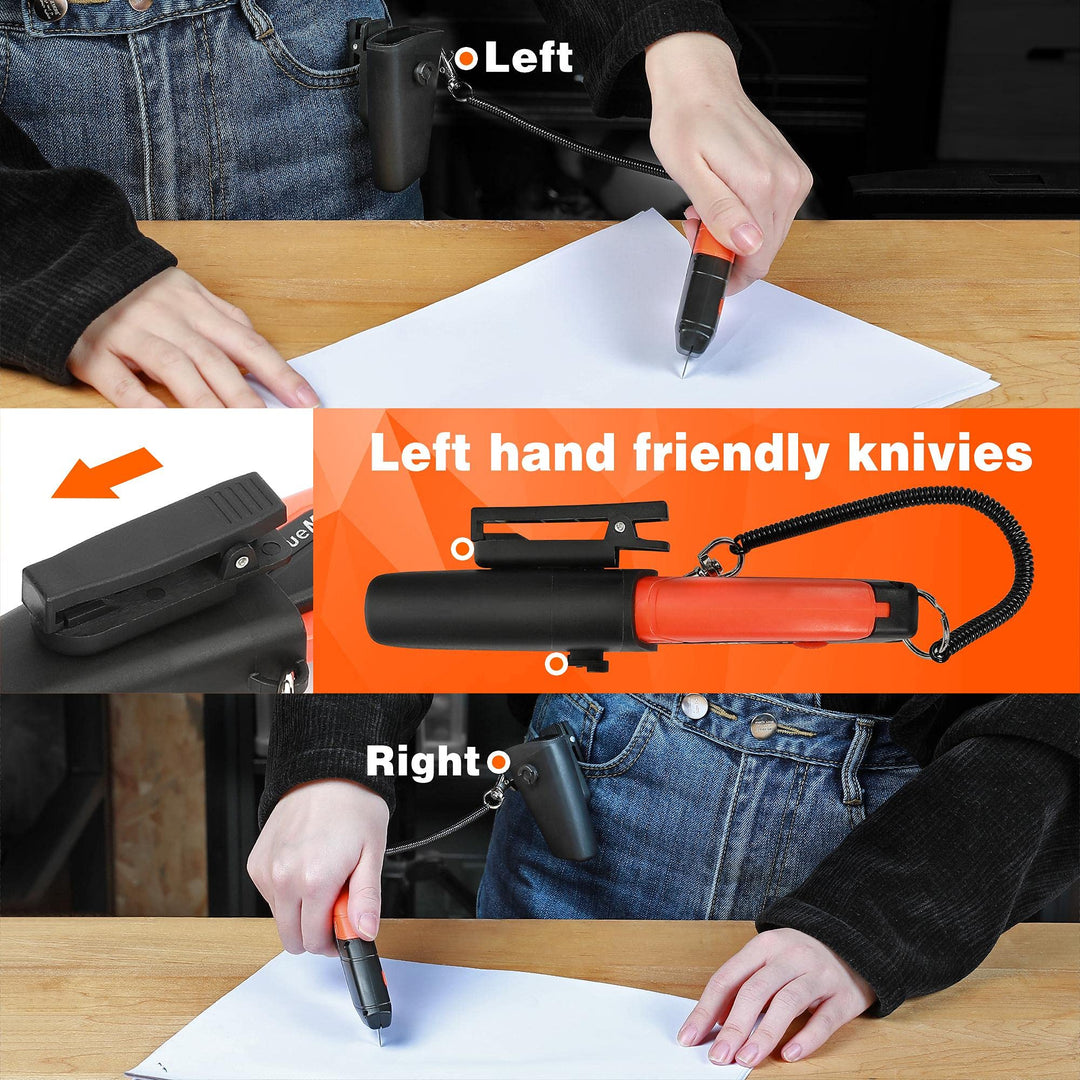 2-Pack Box Cutter Knife, Self-Retracting 3-Position Locking Blade, Safety Sheath, Lanyard, Extra Blades Included