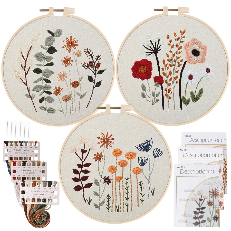 Uphome 3 Pack Embroidery Starter Kit for Beginners Stam