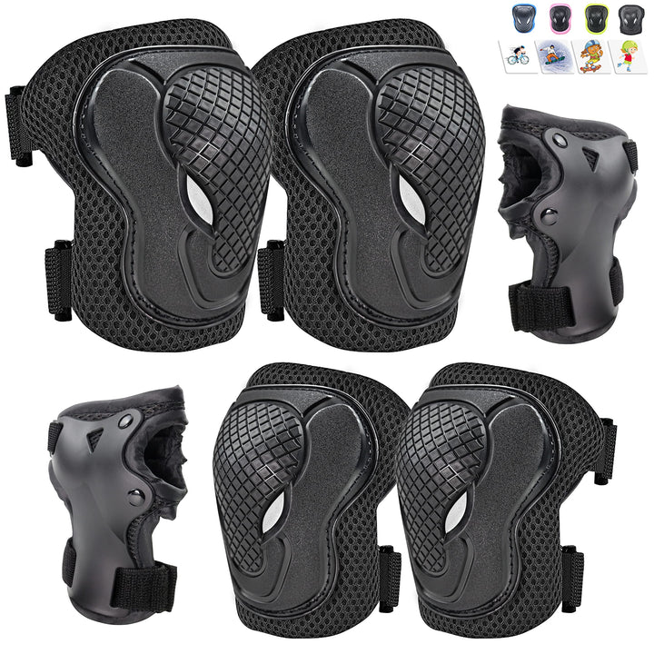 Knee Pads for Kids Knee Pads and Elbow Pads 6 in 1 Protective Gear Set with Wrist Guard for Boys Girls Skateboarding Inline Roller Skating Cycling Scooter(Black)