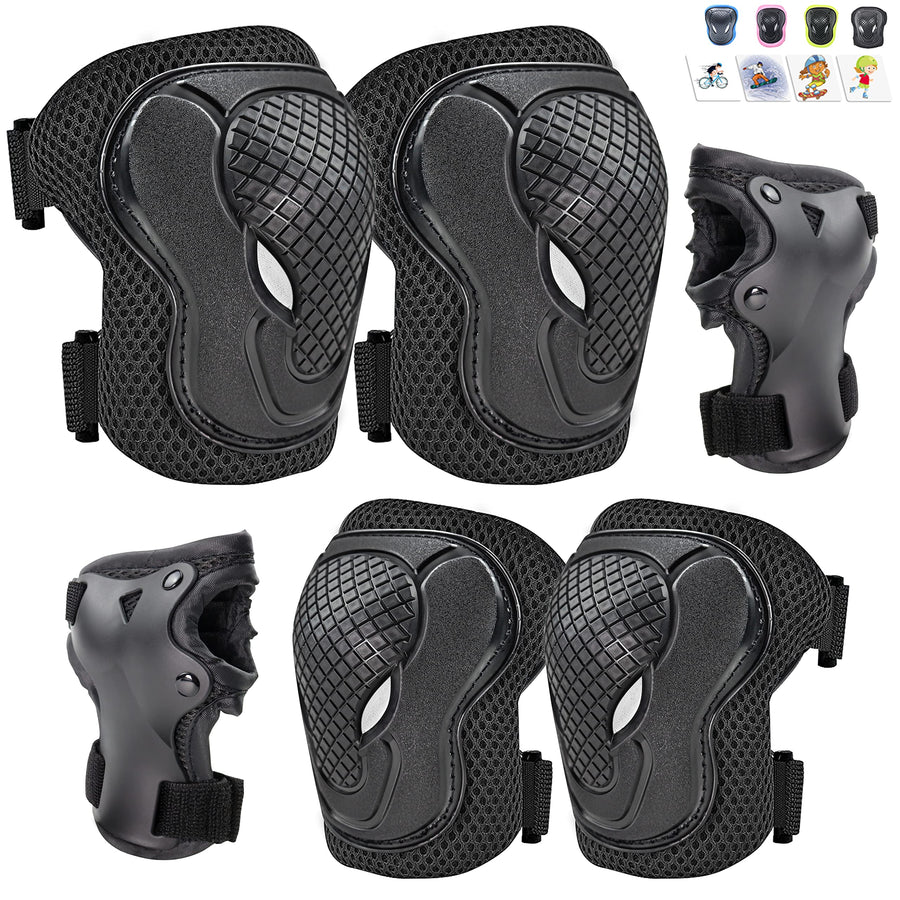 Knee Pads for Kids Knee Pads and Elbow Pads 6 in 1 Protective Gear Set with Wrist Guard for Boys Girls Skateboarding Inline Roller Skating Cycling Scooter(Black)
