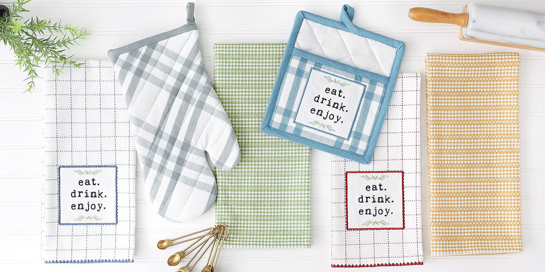 Home Sweet Farmhouse Kitchen Collection, Potholder/Oven Mitt/Dishtowel Set, Antique Green, 4 Count