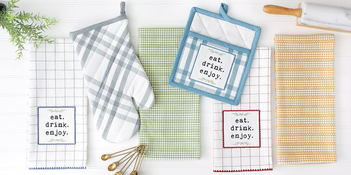 Home Sweet Farmhouse Kitchen Collection, Potholder/Oven Mitt/Dishtowel Set, Antique Green, 4 Count