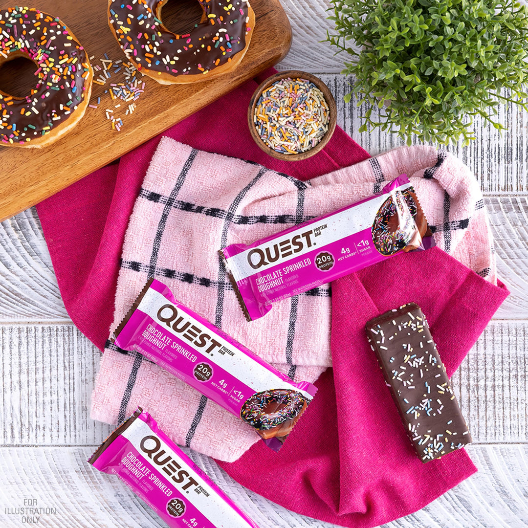 Chocolate Sprinkled Doughnut Protein Bars, High Protein, Low Carb, Gluten Free, Keto Friendly, 12 Count