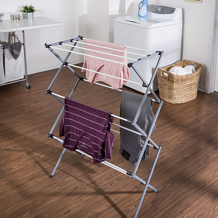 Deluxe Metal Collapsible Clothes Drying Rack, 50 lbs, 29 x 14.2 x 42.1, White &amp; Grey