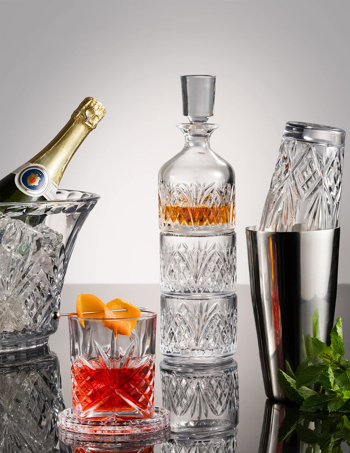 Stackable Whiskey Decanter and Whisky Glasses Dublin 3 pc set, for Liquor Scotch Bourbon or Wine