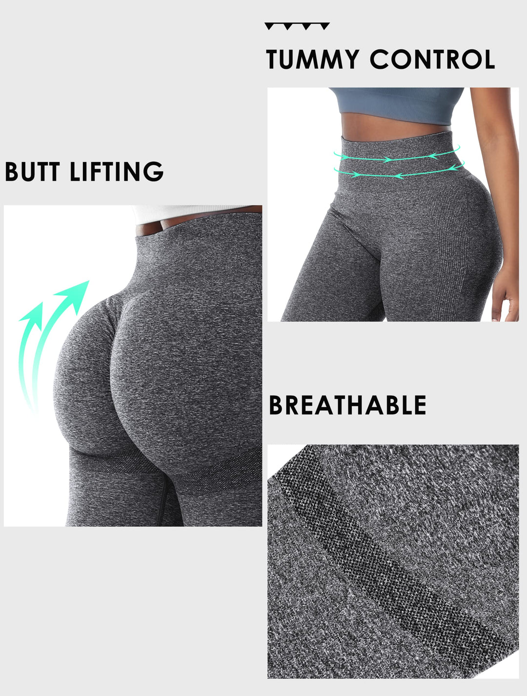 Smile Contour Dark Grey Seamless Leggings for Women High Waist Butt Lift Workout Yoga Pants Scrunch Booty Gym Tights