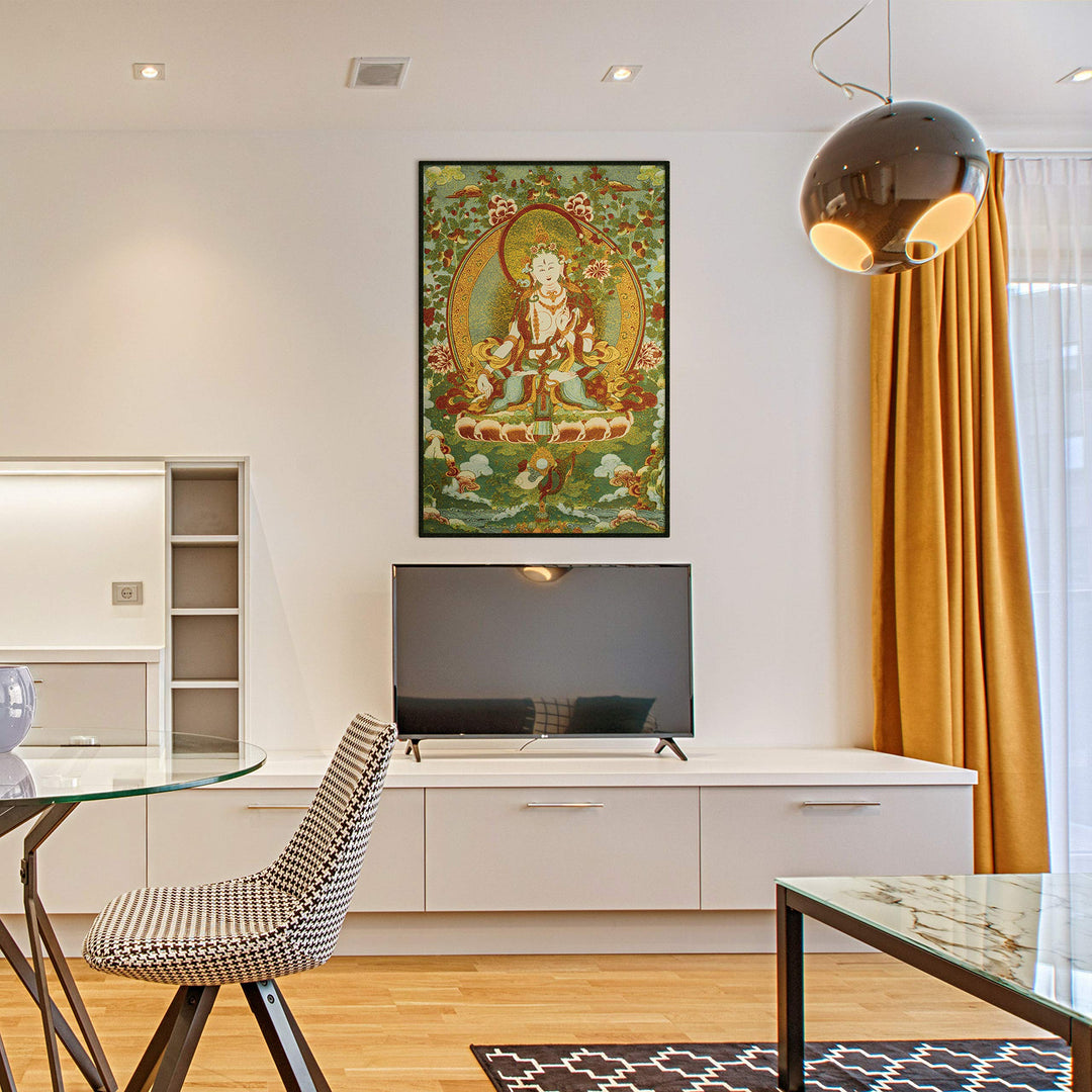 Silk Embroidery Tibetan White Tara Thangka Tapestry Wall Hanging Wall Art for Home Décor Meditation