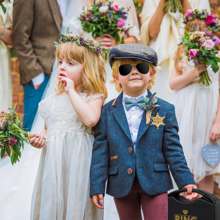 Ring Wedding Bearer Security:Ring Wedding Security Set Ring Box Bearer + Sun Glasses + EarPiece Cosplay + Ring Badge Bearer Toy Ring Bearer Gifts Box Outfit (Gold Classic Style)