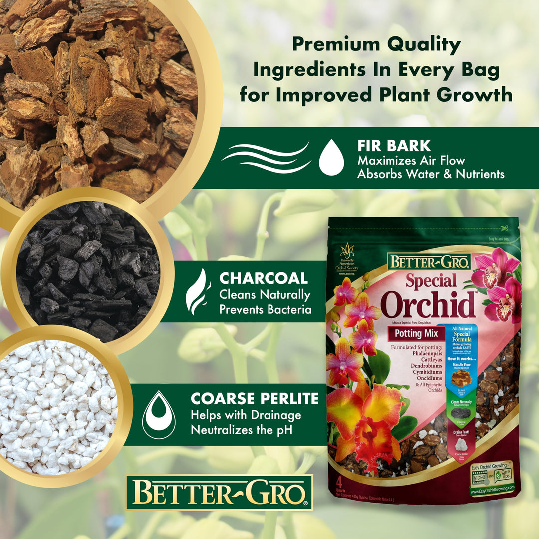 Special Orchid Mix - Premium Grade Orchid Bark Potting Mix for Potting, Repotting, Enhanced Drainage, Air Flow &amp; Root Ventilation, Ideal for Phalaenopsis, Cattleyas, Dendrobiums - 4 Quarts