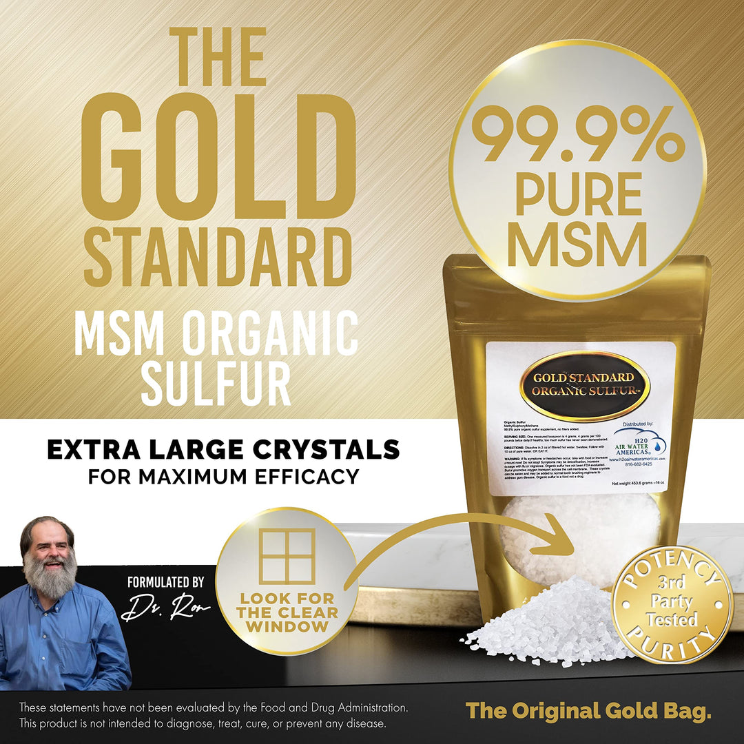 Gold Standard Organic Sulfur Crystals 1lb - 99.9% Pure MSM Crystals - Largest Granular Flakes Sulfur - 3rd Party Tested MSM Powder
