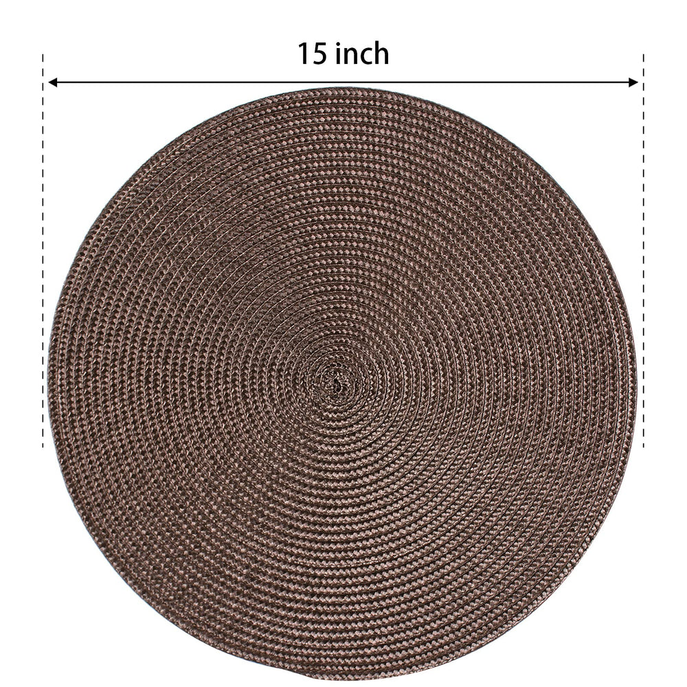 Round Braided Placemats Set of 6 Table Mats for Dining Tables Woven Washable Non-Slip Place mats 15 inch for Fall Decor(Brown, 6pcs)