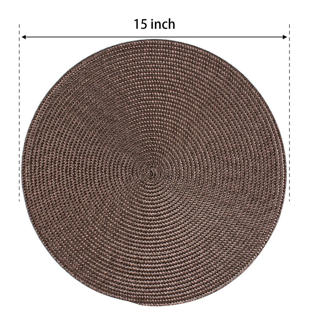 Round Braided Placemats Set of 6 Table Mats for Dining Tables Woven Washable Non-Slip Place mats 15 inch for Fall Decor(Brown, 6pcs)