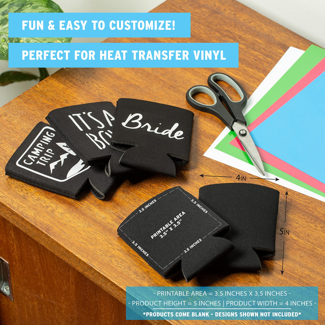 Blank Beer Can Coolers Sleeves (14-Pack) Soft Insulated Beer Can Cooler Sleeves - HTV Friendly Plain Black Can Sleeves for Soda, Beer &amp; Water Bottles - Blanks for Vinyl Projects Wedding Favors &amp; Gifts