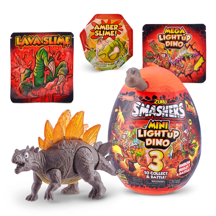 Smashers Combo Pack Mini Light-Up Dino Stegosaurus by ZURU with Lava Slime Surprise Series 4 - Amazon Exclusive Dinosaur Toy for Boys and Kids