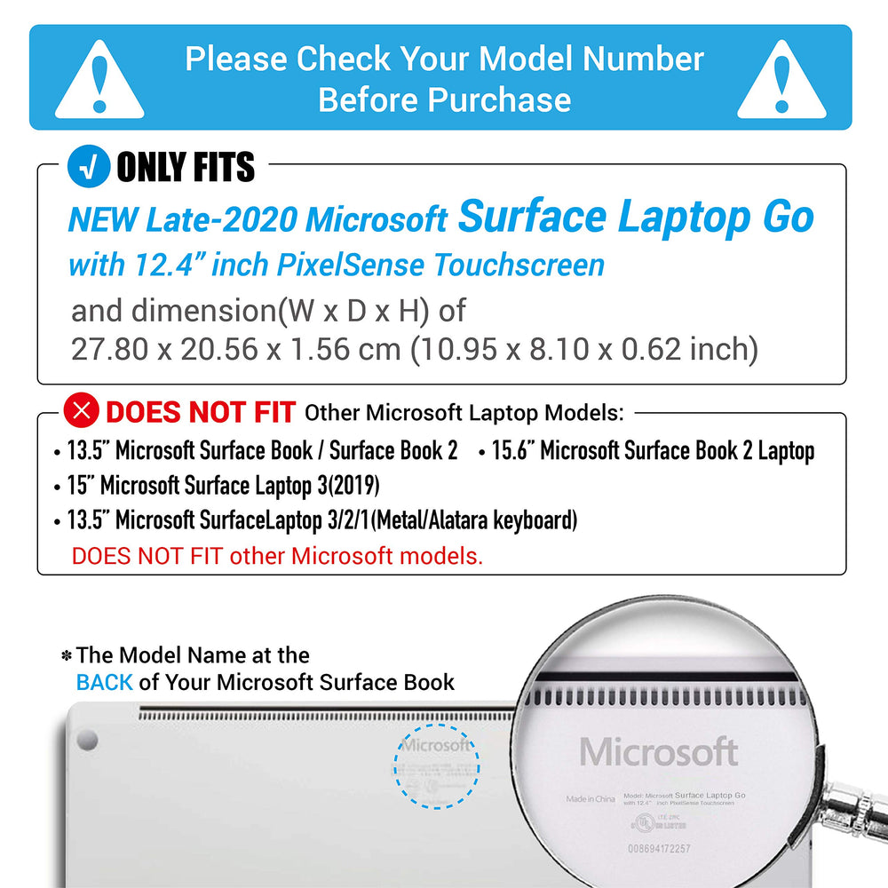 iBenzer Hexpact Case for Microsoft Surface Laptop Go 3/2/1 12.4 2023-2020 (2013&1943), Heavy Duty Case for 12.4 Surface Laptop Go 3/2/1, Protective Cover+Screen Lock for K-12 Students, Black, MS-LG