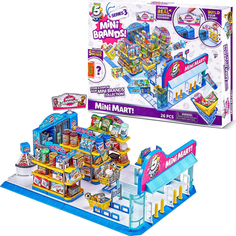 Mini Brands Mini Mart Playset Series 3 by ZURU with 5 Exclusive Mystery Mini Brands, Store and Display Your Mini Collectibles Collection!
