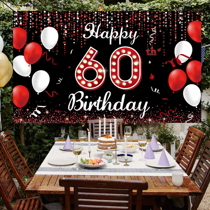 60th Birthday Decoration Banner Backdrop, Happy 60th Bi