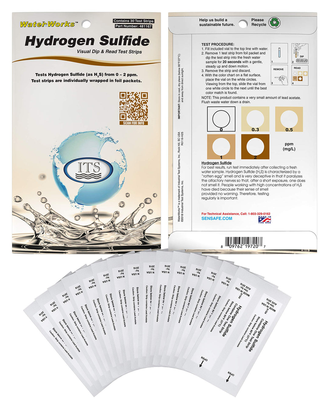 481167 WaterWorks Hydrogen Sulfide Water Test Strips, 30 foil Packed Tests