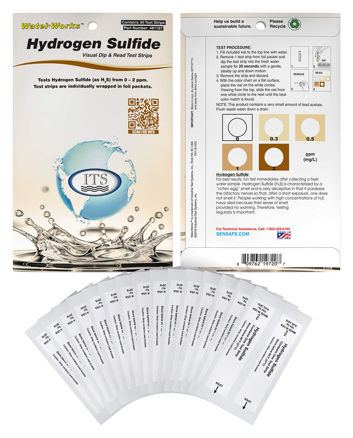 481167 WaterWorks Hydrogen Sulfide Water Test Strips, 30 foil Packed Tests