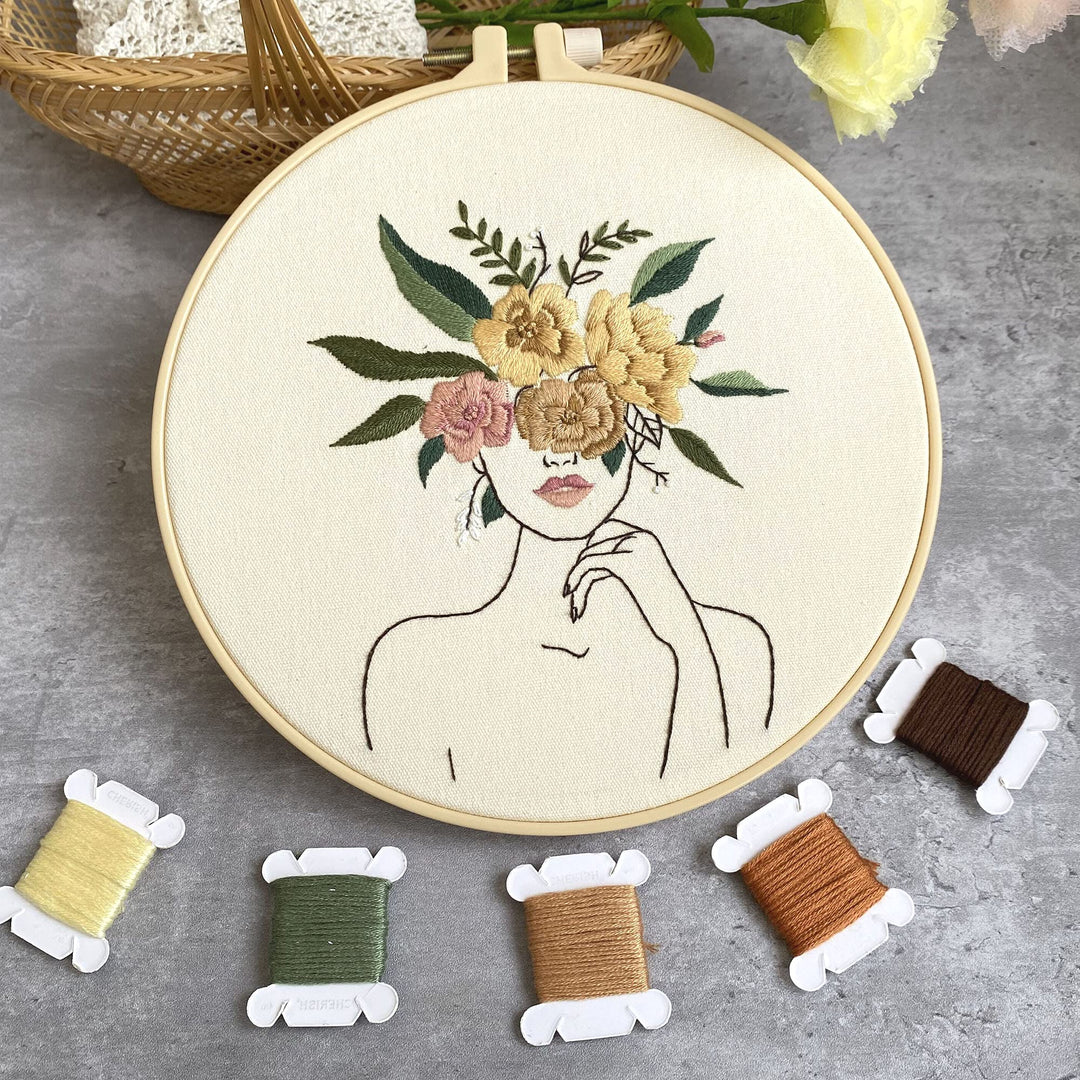 3 in Beginner Embroidery Kit,Floral Plant Pattern,Cross Stitch Kits , Including Stamped Embroidery Cloth with 3 Embroidery Hoops, Color Threads and Embroidery Kits