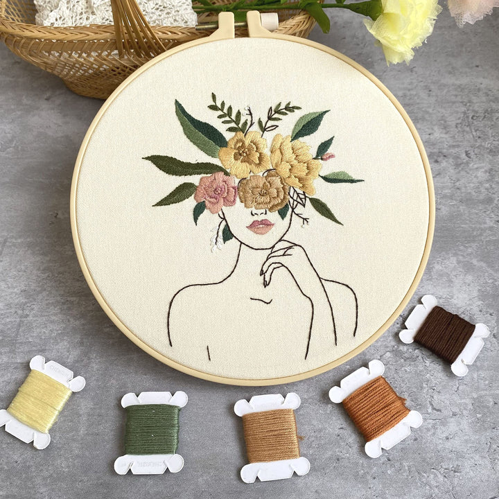 3 in Beginner Embroidery Kit,Floral Plant Pattern,Cross Stitch Kits , Including Stamped Embroidery Cloth with 3 Embroidery Hoops, Color Threads and Embroidery Kits