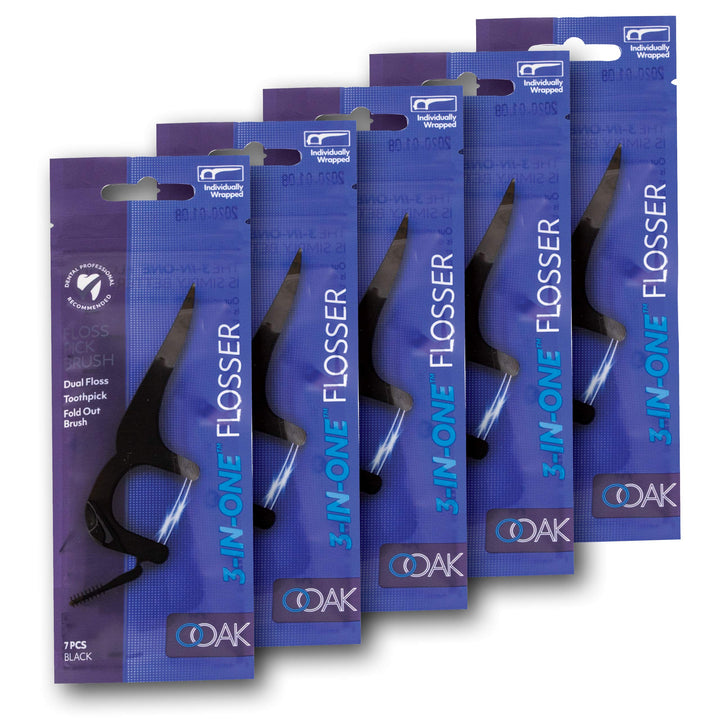 Ooak 3-in-one Flosser, 5 Packs of 7pcs Pack - Black