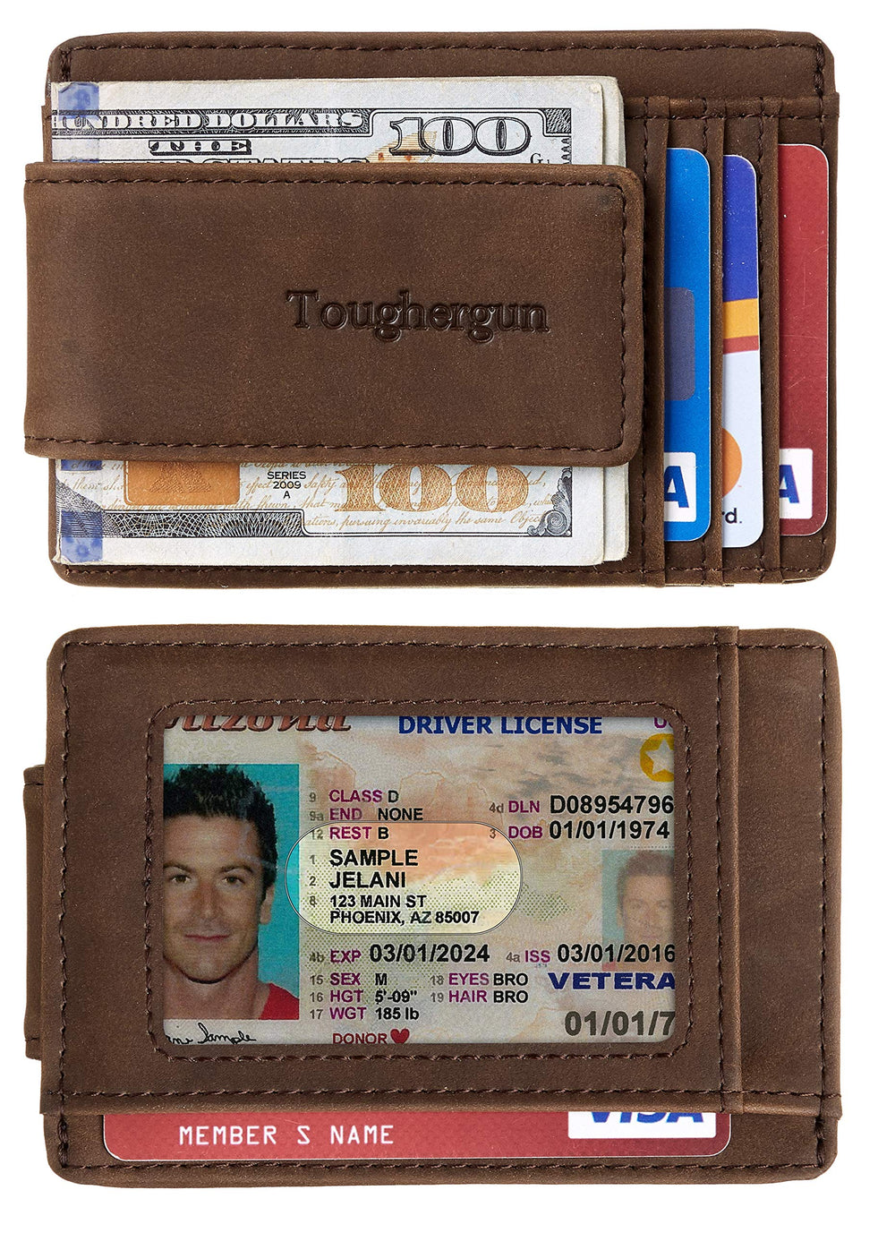 Genuine Leather Magnetic Front Pocket Money Clip Wallet RFID Blocking (Crazy Horse Coffee)