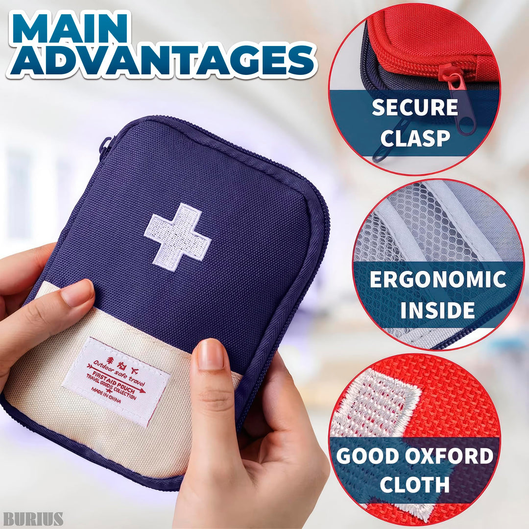 BURIUS Fabric Mini First Aid Kit Travel Pouch Medicine 