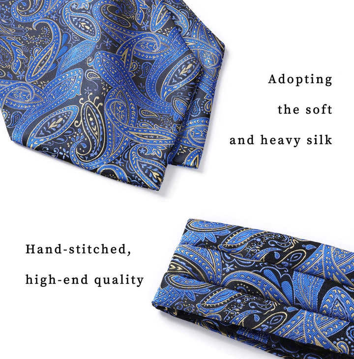 HISDERN Ascot Ties for Men Navy Blue Paisley Cravat for