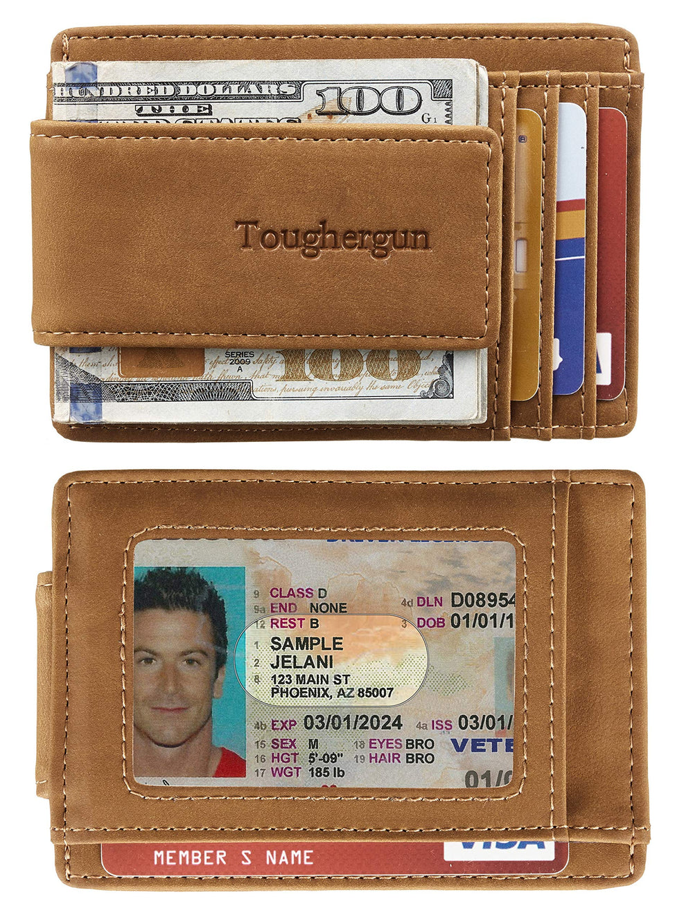 Genuine Leather Magnetic Front Pocket Money Clip Wallet RFID Blocking (Crazy Horse Khaki)