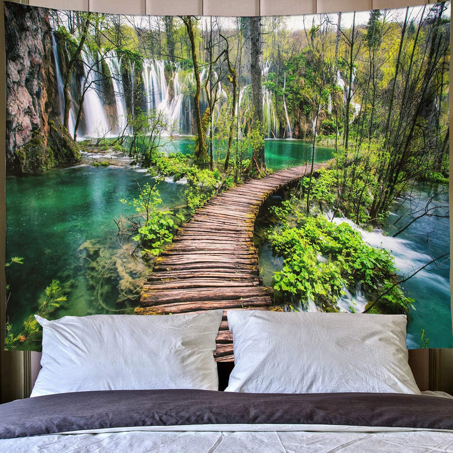 Green Nature Landscape Tapestry Rainforest Tapestry Wat