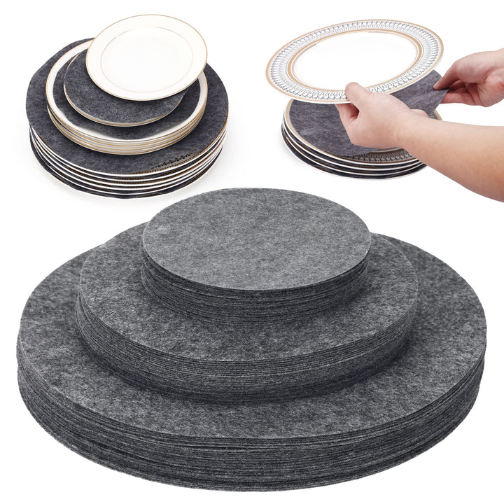 Plate Separators Storage, Set Of 60 And 3 Different Size, Thick and Premium Soft Felt Plate Dividers For China, Dish, Coffee Saucers Protecting and Stacking - Grey