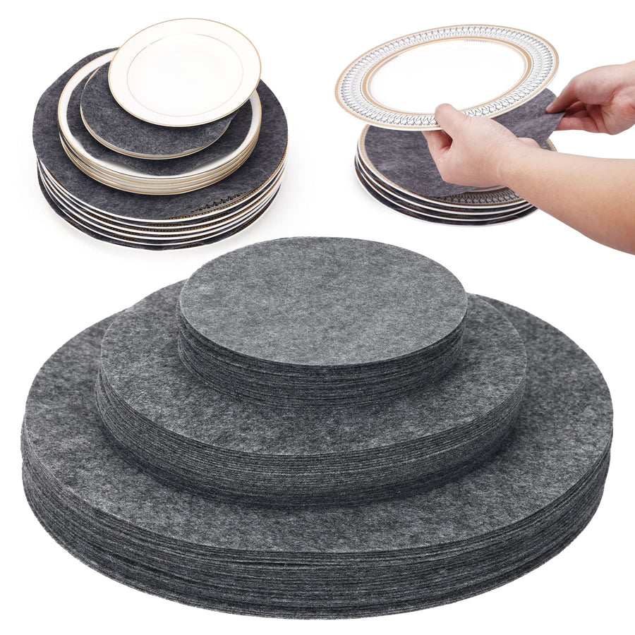 Plate Separators Storage, Set Of 60 And 3 Different Size, Thick and Premium Soft Felt Plate Dividers For China, Dish, Coffee Saucers Protecting and Stacking - Grey