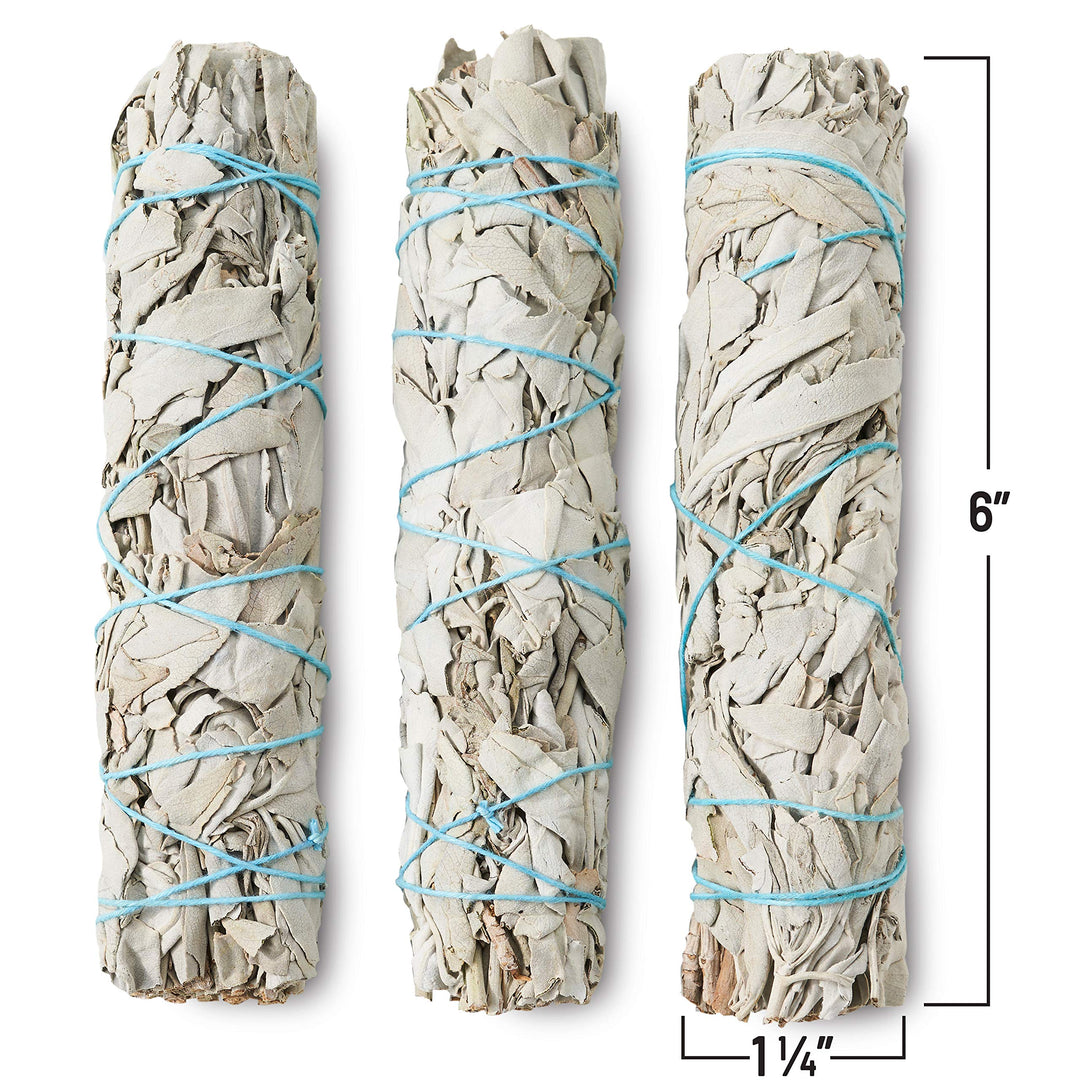 6 3 Pack White Sage Smudge Sticks | 6-inch Large Wanderlust Smudging Wand Incense Stick for Cleansing, Purifying, Healing, Meditation, Yoga, Blessing New Home (3 Pack)