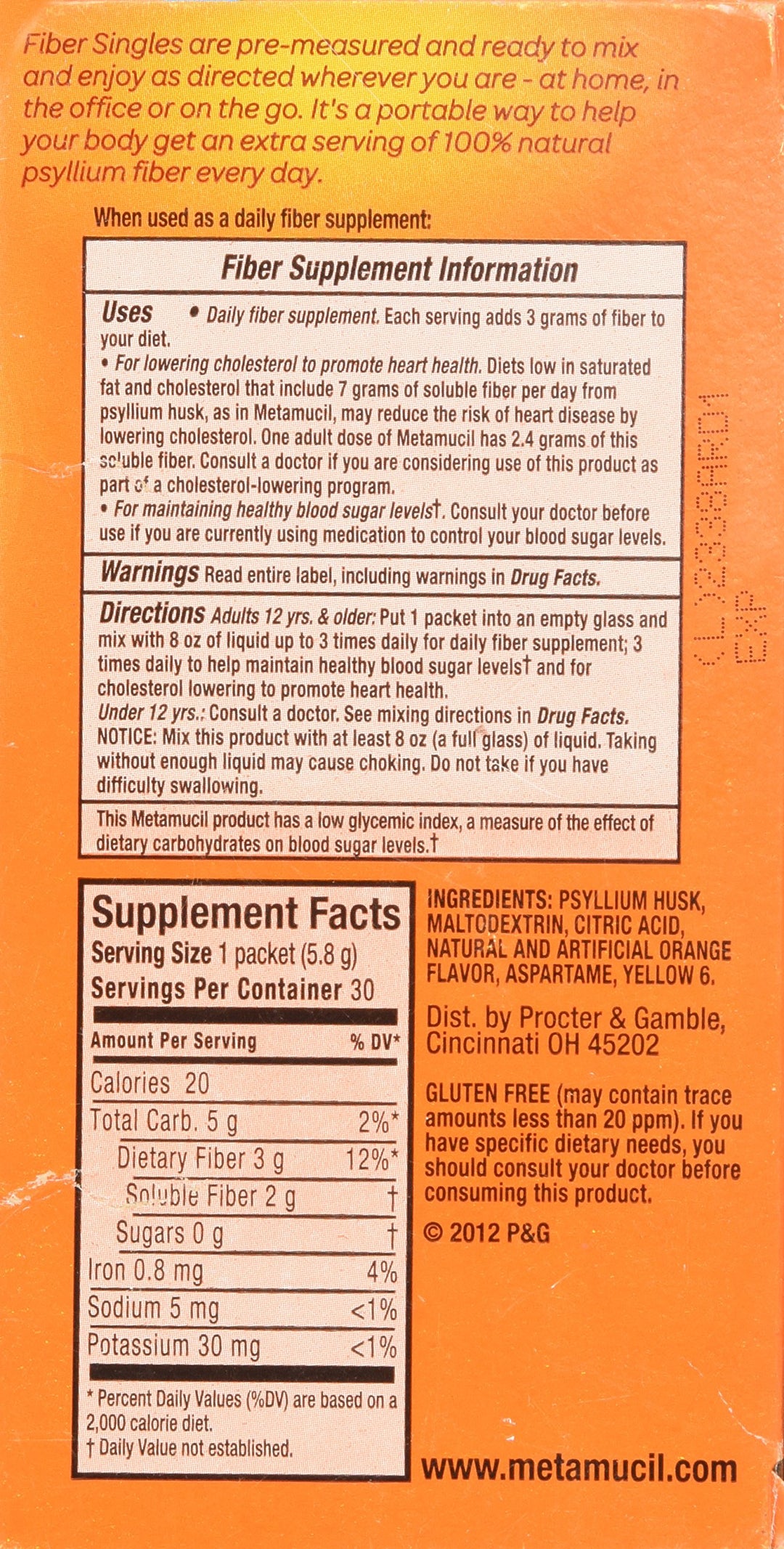 Metamucil Fiber Singles Smooth Texture Sugar Free Orang
