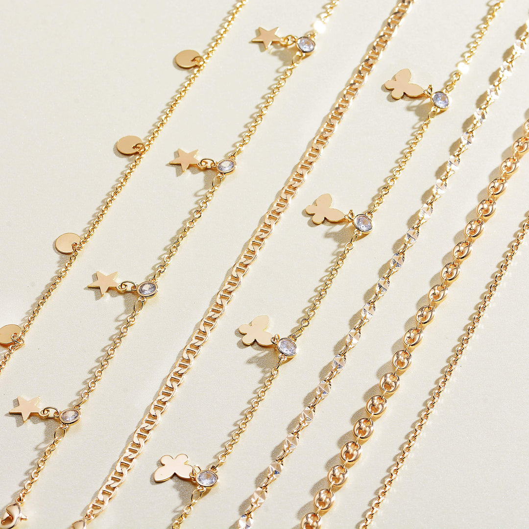 Link Chain Anklet 14K Gold Plated Boho Cute Dainty Mariner Chain Foot Ankle Bracelet Women