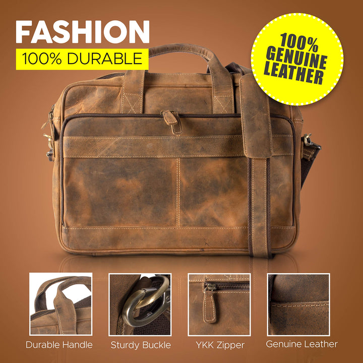 16 Inch Leather briefcases Laptop Messenger Bags for Men and Women Best Office Satchel Bag (Distressed Tan)