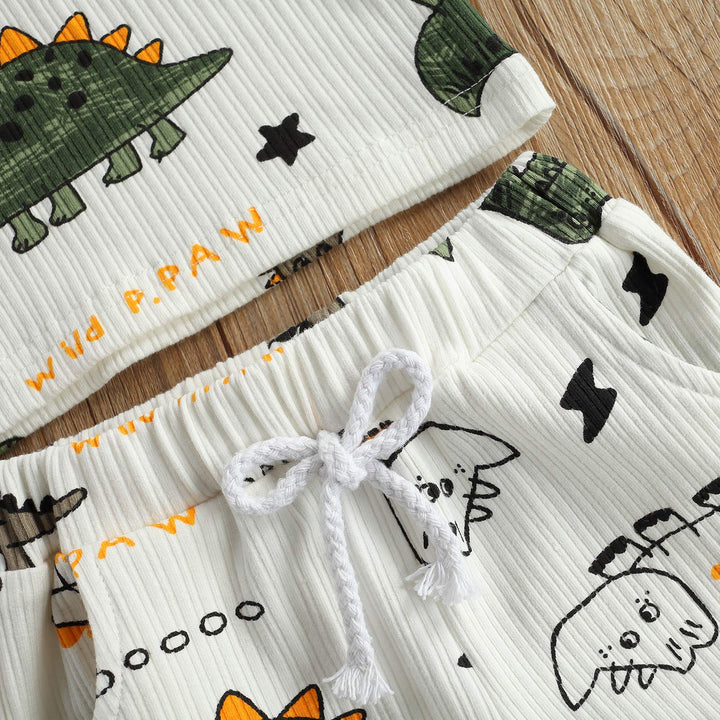 2pcs Summer Newborn Baby Boy Clothes Cute Dinosaur Letter Print Ribbed Sleeveless Tops Shorts Infant Boy Outfit Set