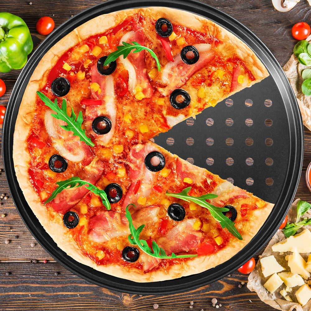 Pizza Steel Pan for Oven, Pizza Crisper Pan with Holes 12 Inch, Nonstick Round Pizza Baking Sheet Oven Tray, Perforated Carbon Steel Pizza Bakeware For Home Restaurant Kitchen Baking