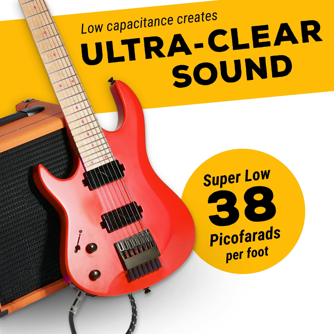 Instrument Cable - 1/4 Inch TS to 1/4 Inch Instrument Cable for Bass/Electric Guitar- Black/Grey Braided Tweed, 20ft