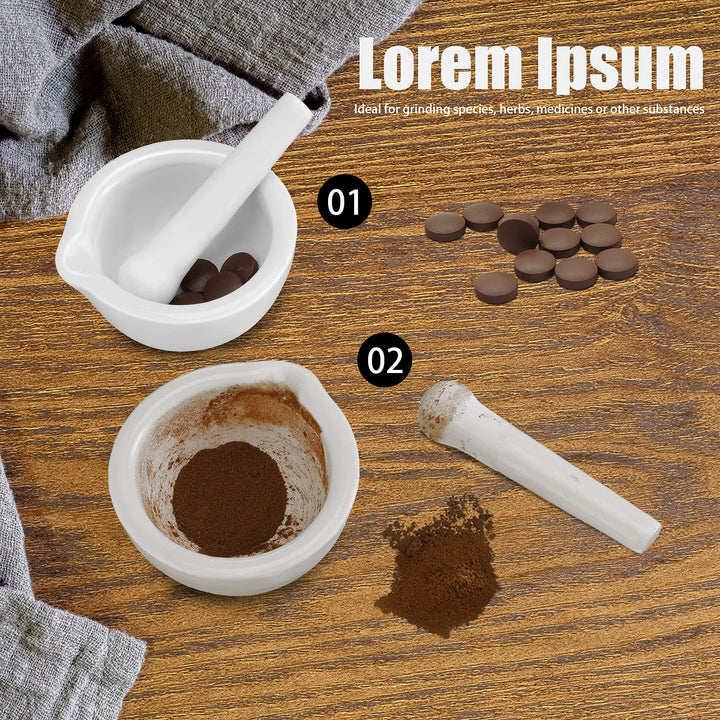 2 Sets Mini Porcelain Mortar and Pestle Set Porcelain Herb Grinder Crusher Grinding Bowl Kitchen Mixing Grinding Bowl with 2 Pieces Brushes for Seasonings, Sesame, Herbs, Medicine
