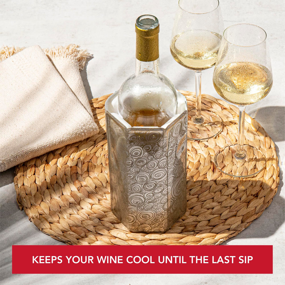 Active Cooler Wine Chiller - Reusable, Flexible Wine Bottle Cooler - Platinum - Wine Cooler Sleeve For Standard Size Bottles - Insulated Wine Bottle Chiller to Keep Wine Cold
