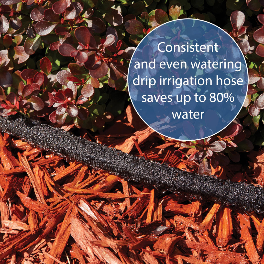 25&#39; Black Flat Weeper Soaker Hose for Garden Beds, Drip Irrigation Outdoor Hose, Flexible Garden Hose for Vegetable Gardens, Flower Beds, Lawns, and Orchards