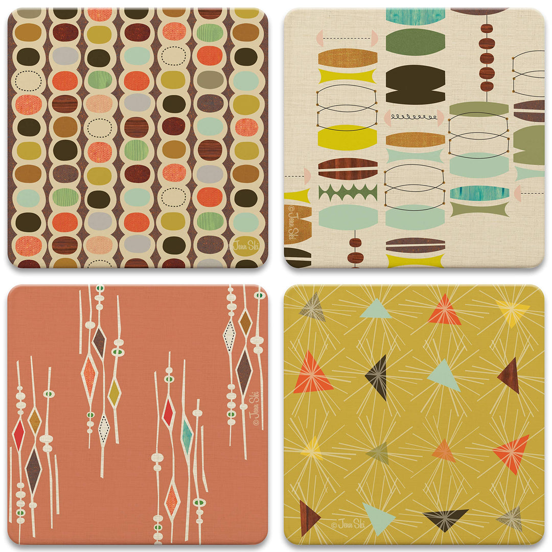 Absorbent Coasters, 4-1/4-Inch, Retro Modern, Set of 4