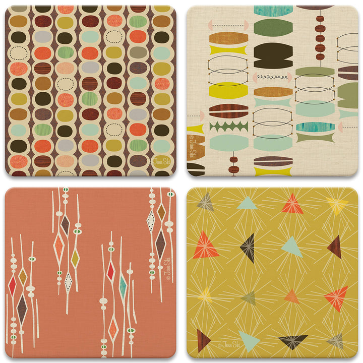 Absorbent Coasters, 4-1/4-Inch, Retro Modern, Set of 4