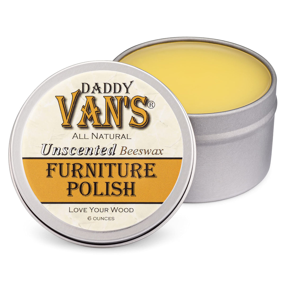 Daddy Van&#39;s All Natural Unscented Beeswax Furniture Polish - Food Safe Wood Conditioning Salve Nourishes and Protects Furniture, Cabinets, Antiques and Butcher Block