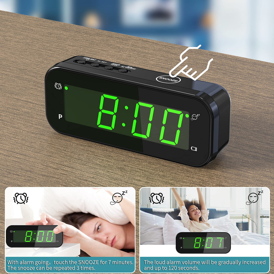 2 in 1 Alarm Clock, Indoor Thermometer, 12/24Hr, °C / °F, 3 Level Brightness, Auto Night-Mode, Snooze, Battery Powered, Portable Clock for Travel, Bedroom, Bedside, Desk, Office, Kids, Eldly