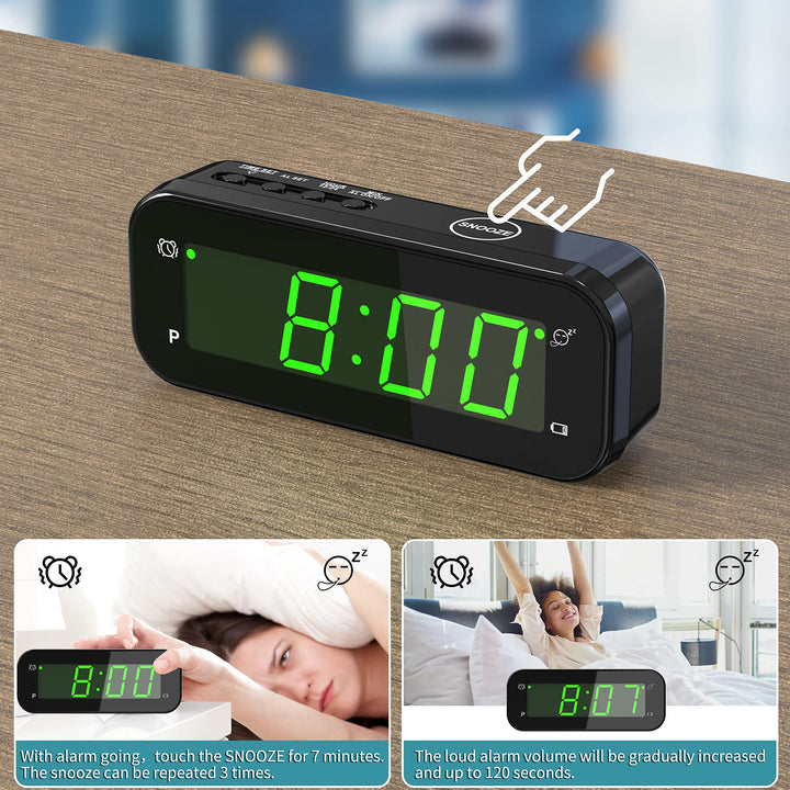 2 in 1 Alarm Clock, Indoor Thermometer, 12/24Hr, °C / °F, 3 Level Brightness, Auto Night-Mode, Snooze, Battery Powered, Portable Clock for Travel, Bedroom, Bedside, Desk, Office, Kids, Eldly