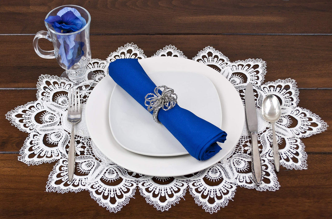 White European Lace and Antique Jacquard Fabric Peacock Tail Lace Place mat, Doily, End Table Cover (13Wx20L)