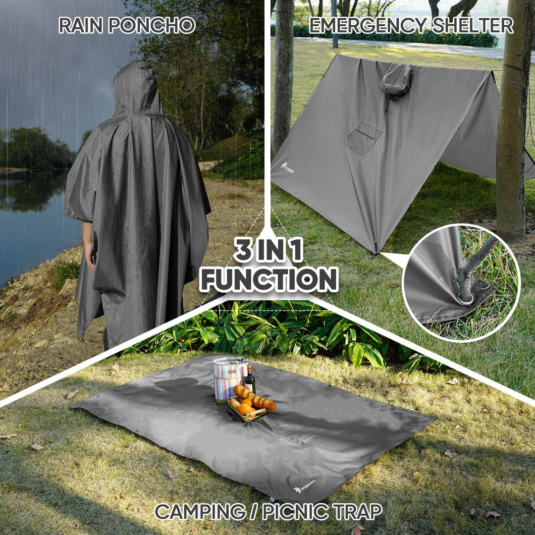 PTEROMY Hooded Rain Poncho for Adult with Pocket, Water